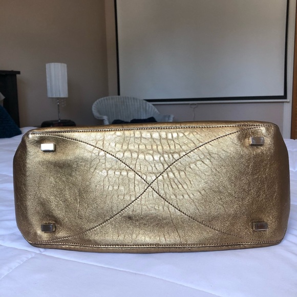 ROCHAS - Gold metallic double satchel leather bag - Picture 4 of 8